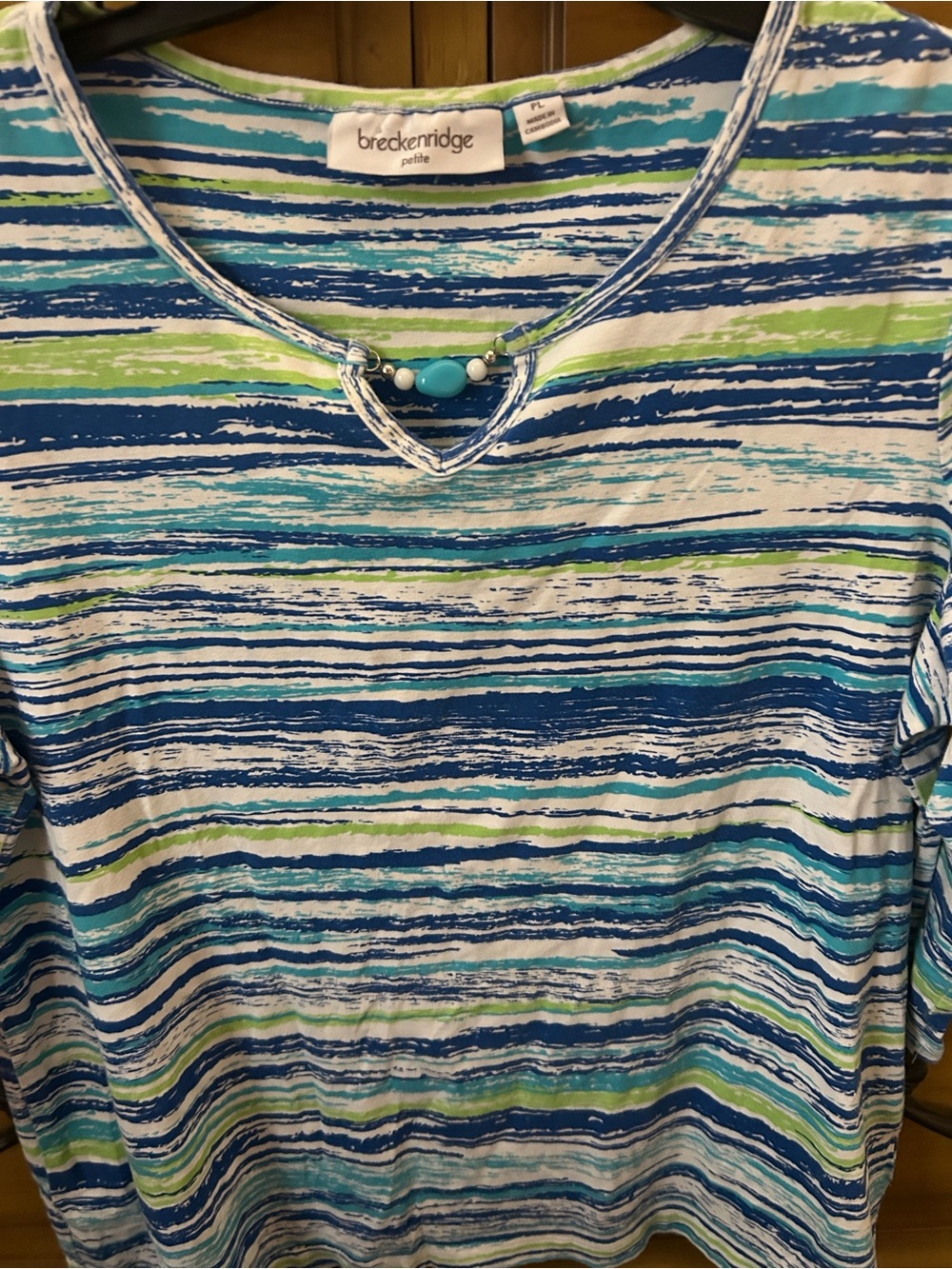 Breckenridge Petite Blue Turquoise and Lime Striped Tank with Bead Detail
